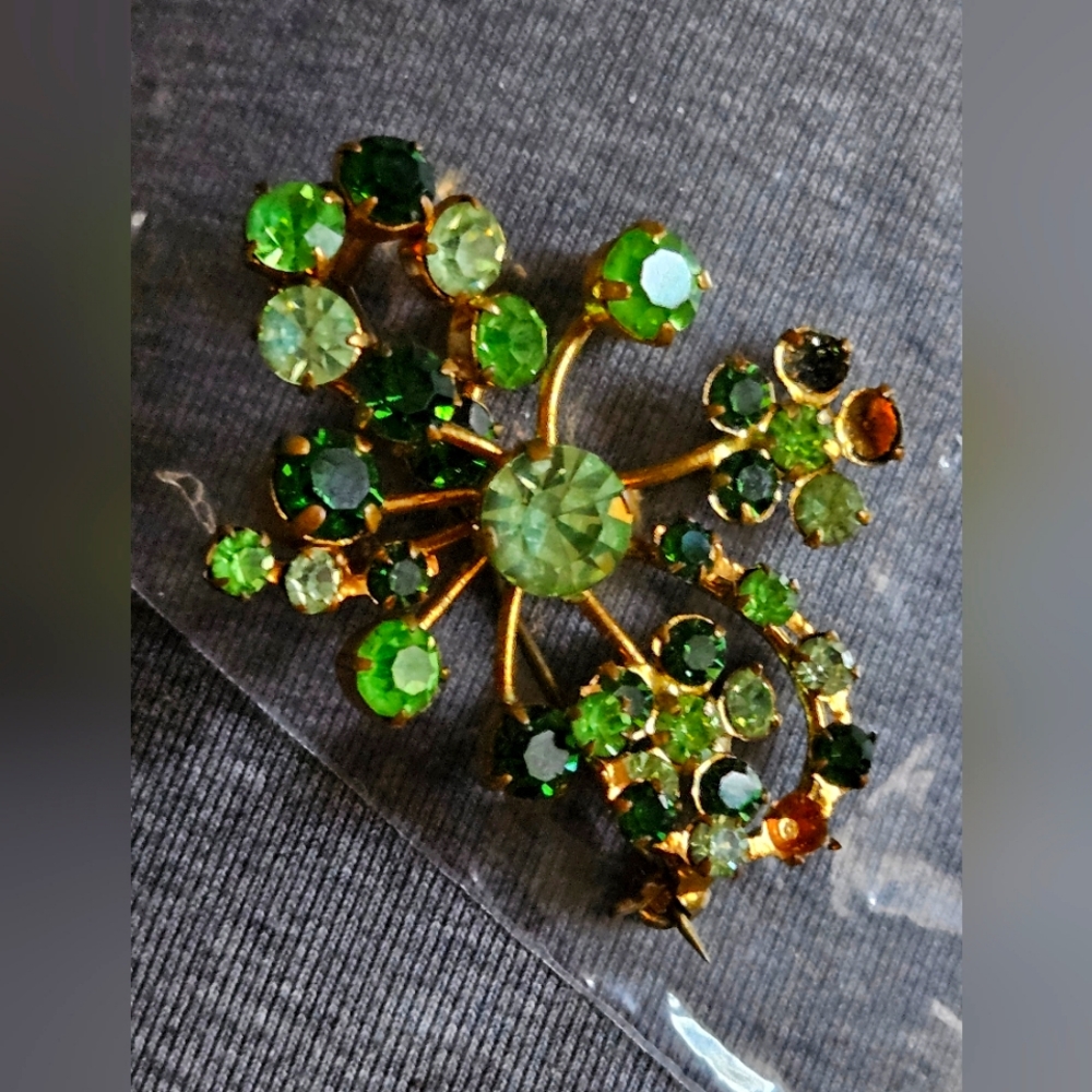 5 For $10 Signed Austrian Crystal Broach,  Green